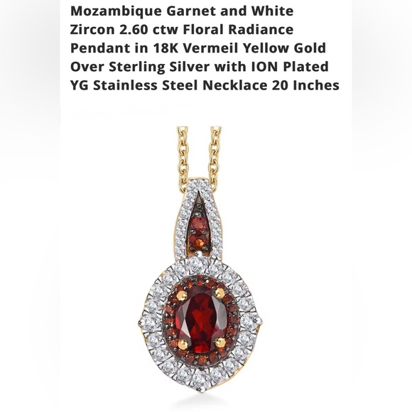 Jewelry - Garnet & White Zircon 2.60 ctw. Pendant Necklace 20 Inches. See description.